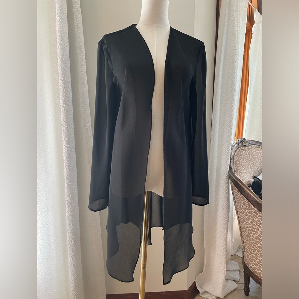 Mon Cheri Black Sheer Cardigan Tunic Duster Evening Top Size 8 EUC